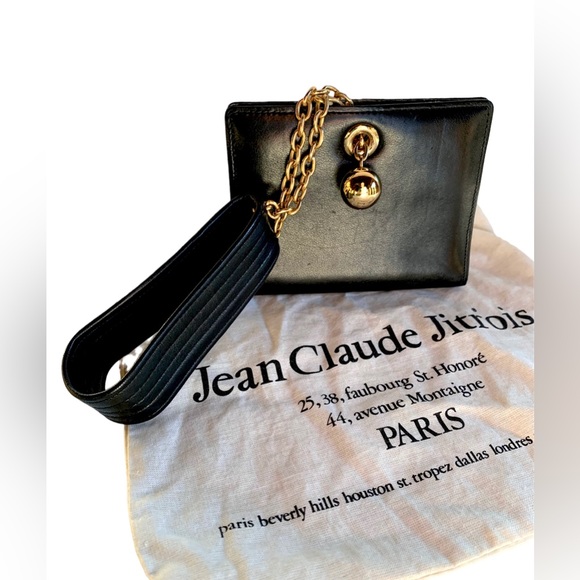 JEAN CLAUDE JITROIS PARIS PURSE MINI BAG WRISTLET BLACK LEATHER VINTAGE 1986 - Picture 5 of 6